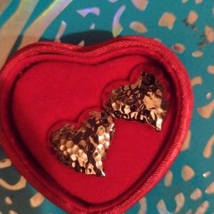 Heart earrings silver plated new in box with heart satin holder 1987